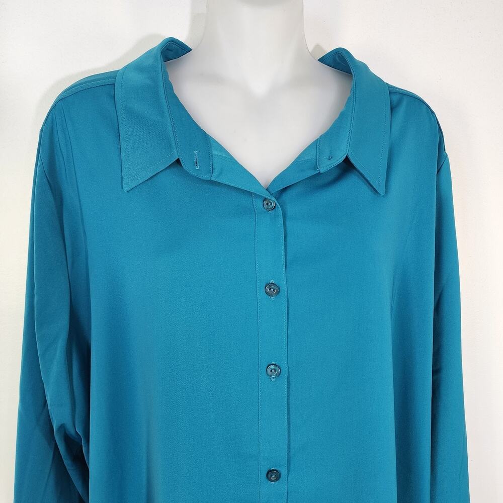 Susan Graver Big Shirt Size 1X Green Stretch Peachskin Fabric Button Up A203722 - Picture 3 of 10